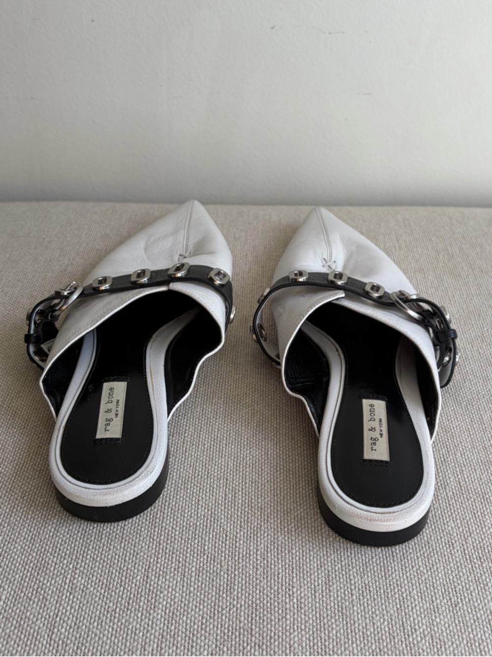 RAG & BONE Victory Womens Leather Mule Flats Sandals White Black EU 37 / US 7 - Picture 5 of 5